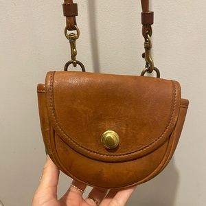 Vintage Coach brown coin purse with strap & gold accent